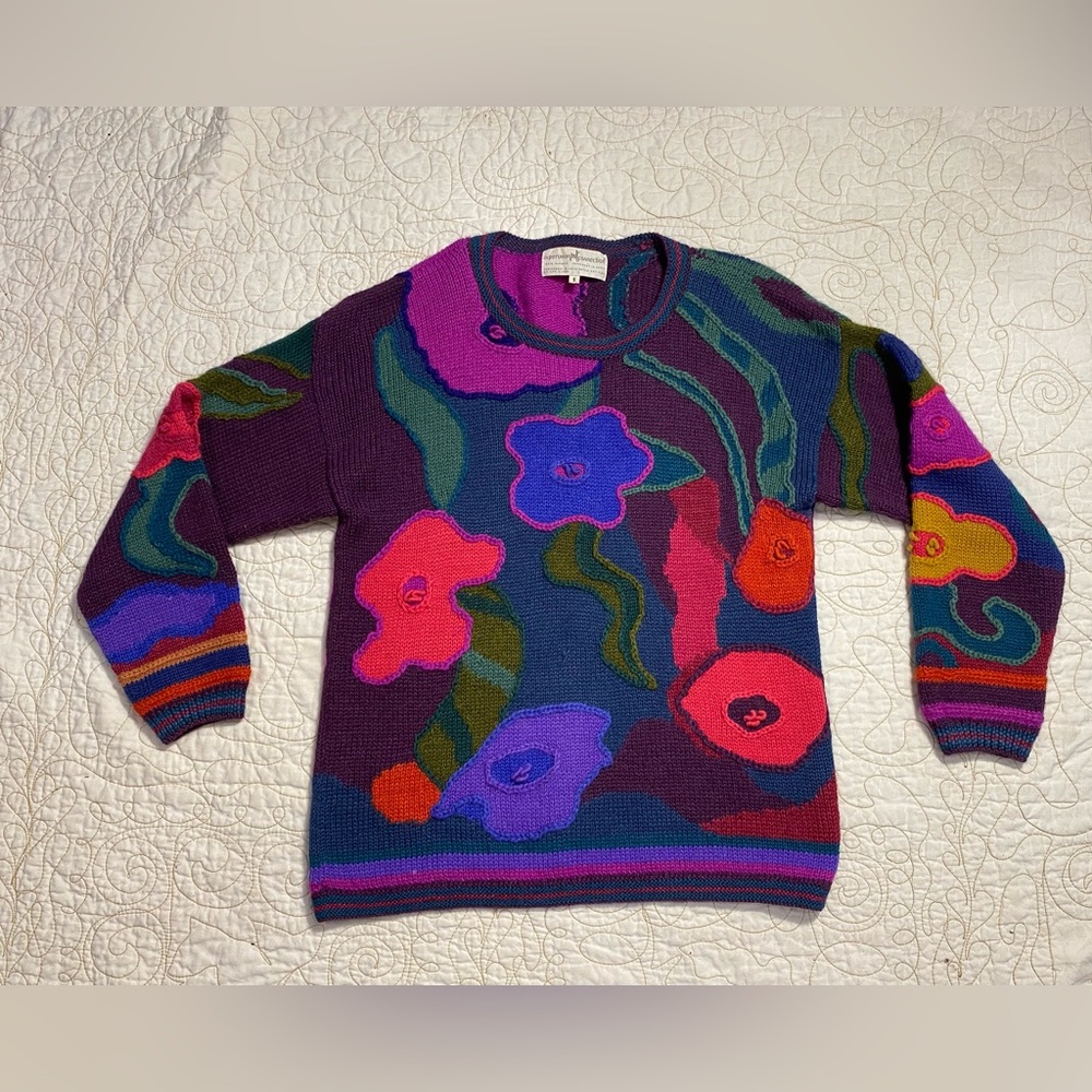 Peruvian Connection Spectacular Alpaca Floral Funky Art-to-Wear‎ Sweater Size S